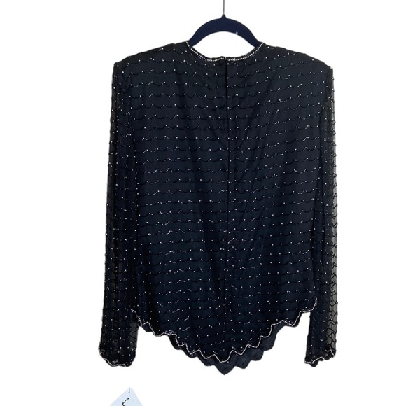 NWT Laurence Kazar Vintage Sequin Beaded Silk Top Black Gold - Picture 2 of 8